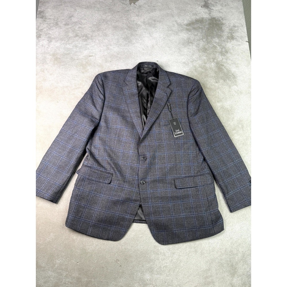 NWT Ital Uomo Giuseppe Sport Coat Men 48R Blue Gray Wool Plaid Windowpane Jacket